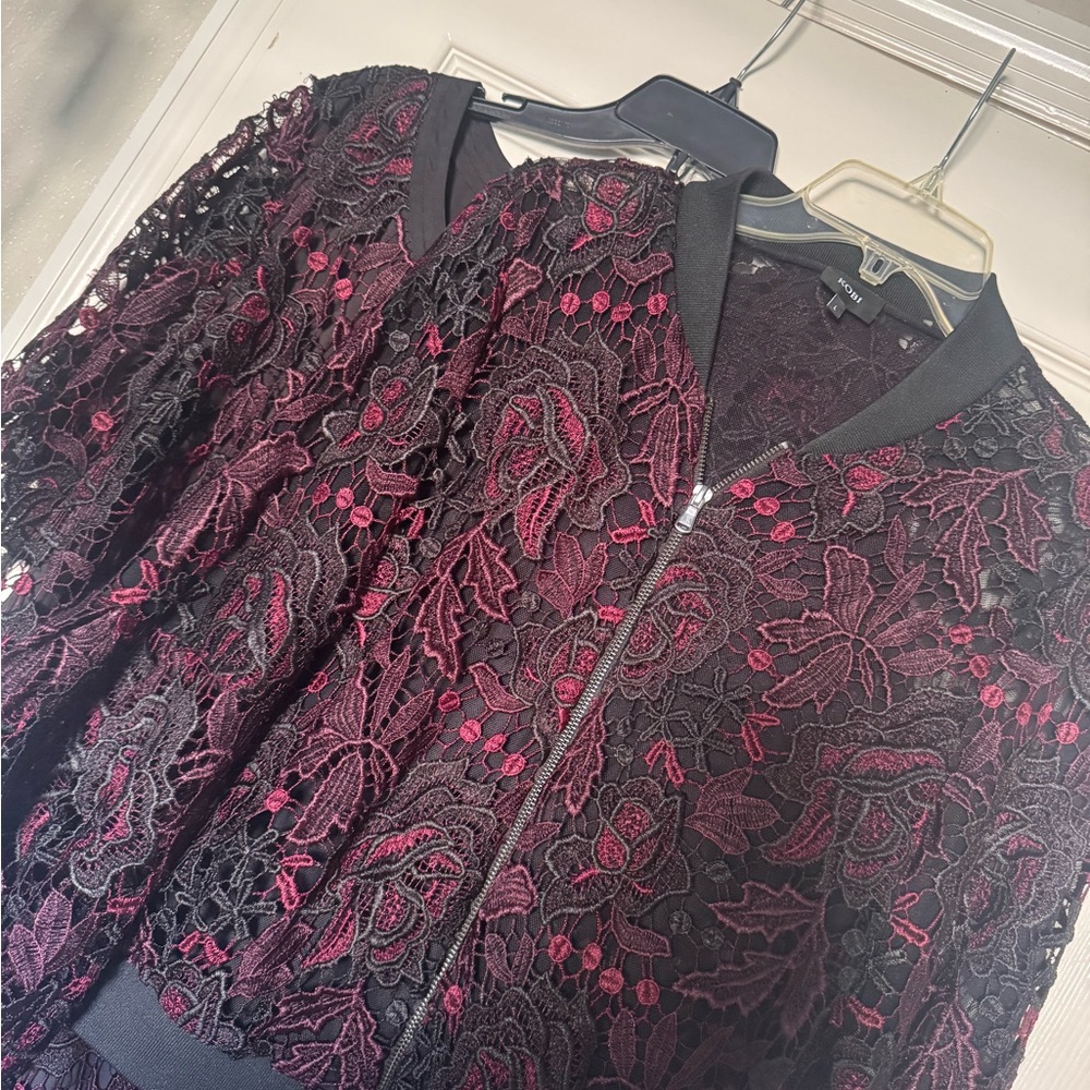 Kobi Halperin Black and red Floral Bomber Jacket and dress